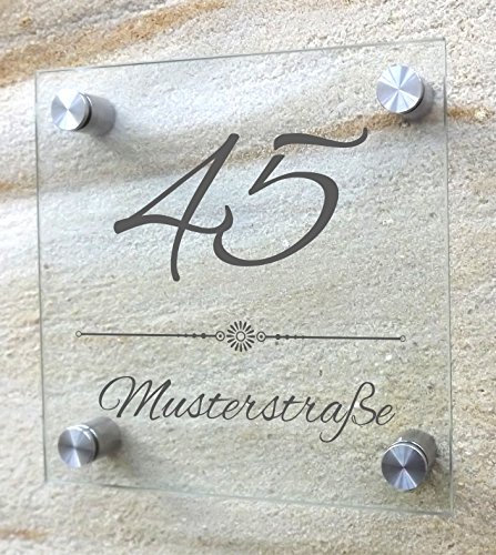 Lausitzwerbung individuelles Türschild, Hausnummer, Namensschild, Familienschild Glas 20 x 20 cm (Dekor - Variante 3)