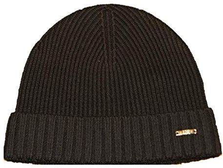 BOSS Strickmütze Fati 04 aus Schurwolle mit metallener Logo-Applikation schwarz 001