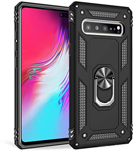 NALIA Ring Hülle kompatibel mit Samsung Galaxy S10 5G, Stoßfeste Handyhülle für magnetische KFZ-Halterung mit 360 Grad Finger-Halter, Schutzhülle mit Silikon Cover & Hardcase Bumper, Farbe:Schwarz