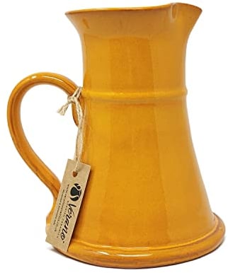 Verano Spanish Ceramics Selena Glaze Hand Dipped Decorative Large Flat Based Jug - New Home Decor Kitchen Restaurant Cafe Dining Table Vase Serving Cream Milk Water Juice Pourer - 20cm Orange
