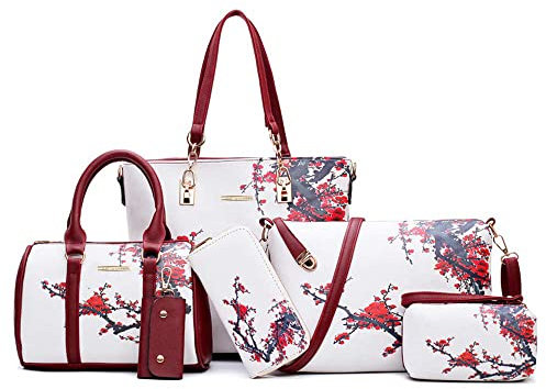 2E-youth Damen Purses and Handbags Set Tragetasche, Umhängetasche, 1e-Weiß und Rot