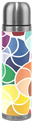 Colorful Umbrella Water Bottle Stainless Steel Insulated Vacuum Flask Leak Proof Leather Packing(500ML 13.7OZ)
