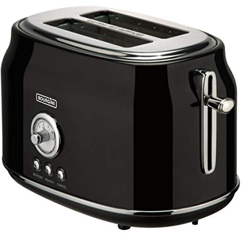 Bourgini Retro Toaster, Schwarz, Edelstahl, 850W, Einstellbare Bräunungsstufen + Auftau-& Aufwärmfunktion