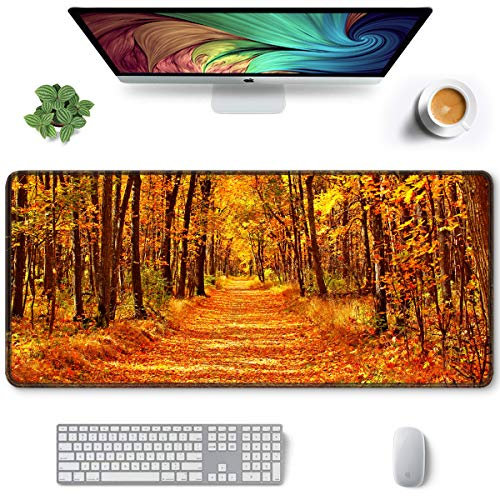 Auhoahsil Großes Mauspad, XXL-Gaming-Mauspad, Schreibtischunterlage für Schreibtisch, dickes Gummi, groß/lang, genähte Kanten, ganzflächig, Laptop/Computer, erweitert 90 x 40 cm, Ahornwald
