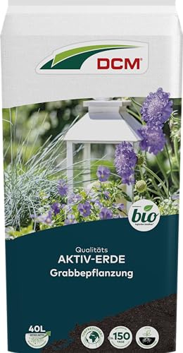 DCM AKTIV Erde Grabbepflanzung - Spezialerde - hochwertiger Schwarztorf - Mit organischem Dünger - Mit Mykorrhiza-Pilzen - Torfreduzierte Pflanzenerde - Bio - 40 L