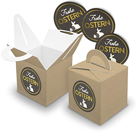 itenga Ostergeschenkverpackungen 24x Geschenkschachtel mit Aufkleber Frohe Ostern Geschenkverpackung Gastgeschenk Osternest mini Deko Ostern hochwertig