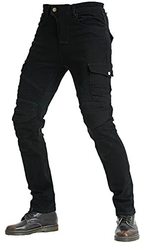 KAISUN Pantalones deportivos para moto, con protectores en las rodillas y las caderas, elásticos, ajustados, vaqueros, resistentes al viento, transpirables (negro, XL)