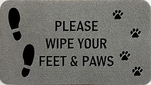 Artisan Kiss Please Wipe Your Feet & Paws Grey Synthetic Coir Outdoor Door Mat