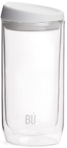 BU Products Reusable Double Walled Glass Coffee Cup | Travel Mug | Splash Proof Antibacterial Lid | BPA Free | Cappuccino Latte Flat White Glass Mugs | Vacuum Insulated | 16oz/454ml Snow White