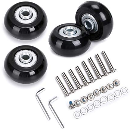 SUMNACON 4 Pcs Schwarz Kofferrollen aus Metall und Gummi 40x18mm Kofferräder für Trolley Gepäckkoffer Räder Gummikoffer Räder Set für Gepäckkoffer
