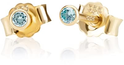 NKlaus Paar 2,0mm 333 Gelb Gold 8 Karat Ohrstecker Kristall Zirkonia Aquamarin Butterfly Verschluss Damen Mädchen 3330