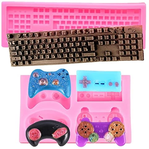 Hezhou 2 Piece Game Controller Mould Silicone Keyboard Moulds 3D Video Games Controller Fondant Mould for Decorating Cakes Baking Tools DIY Muffin