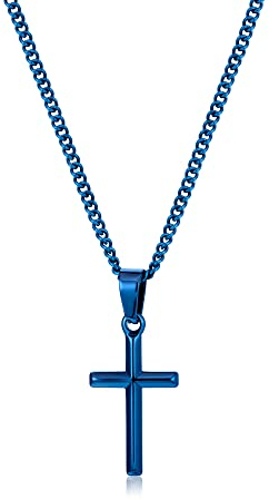 murtoo kette herren, halskette kette, kreuz kette, kreuzanhänger, edelstahl kette, geschenk herren(blau,S,50cm)