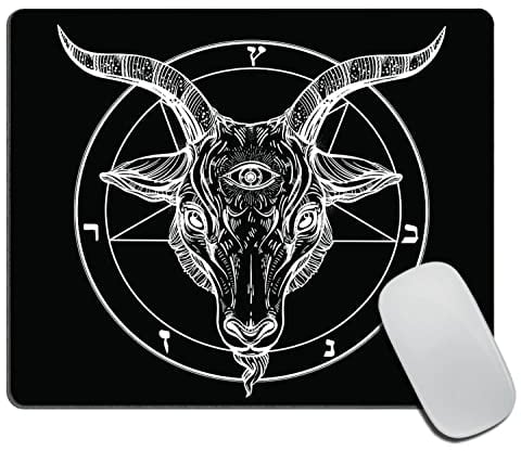 Mouse Pad, Pentagram with Demon Goat Head Binary Symbol Tattoo Retro Music Mouse Pad, Mouse Mat Square Mouse Pad Non-Slip Rubber Base MousePads for Office Laptop, 9.5x7.9x0.12 Inch
