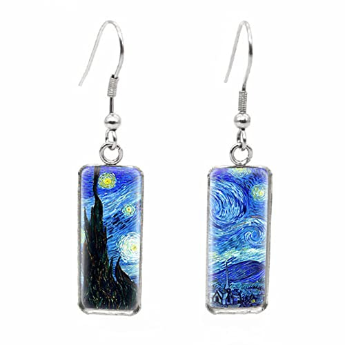 Sternennacht-Ohrringe für Damen, Edelstahl, ästhetisch, Gothic, modisch, trendig, kantig, Kpop, Stern, Mond, Malerei, baumelnde Ohrringe, Vintage-Schmuck, günstiges Geburtstagsgeschenk für beste