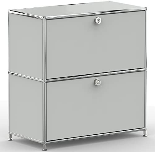 SYSTEM8X Sideboard 02001 Lichtgrau 77x40x80cm - Modernes Chrom Design mit 2 Klappen, Stellfüße - Für Wohnzimmer, Büro, Praxis