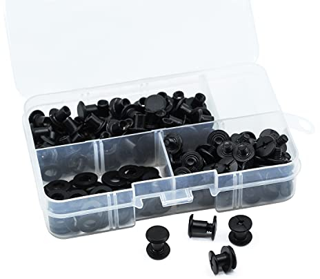 MABAHON 80 Satz Buchschrauben Schwarz M5x6 mm Chicago Schrauben Nieten Button Gürtelschrauben Schraubnieten für DIY Leder Dekoration Bookbinding Buchbinderei Gürtel Dekoration