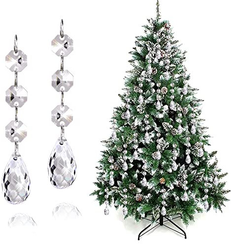 15PCS Christmas Tree Hanging Ornaments, Glass Crystal Prism Parts Chandelier Lamp Teardrop Hanging Decorations Perfect for Christmas Tree Decorations (Drop shape-15pcs)