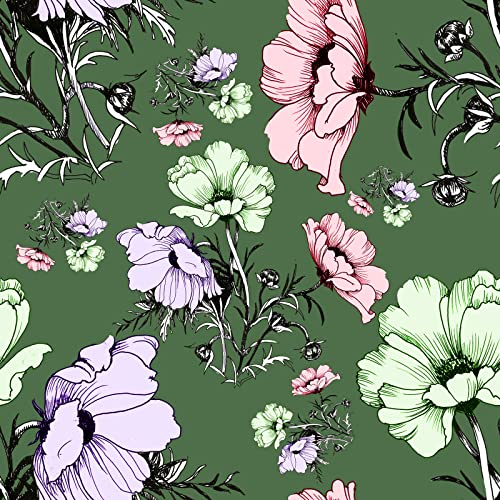 ReWallpaper Grüne Tapete mit Blumen Tapete Selbstklebend Vintage Grün Lila Floral Fototapete Blumen Dunkel Klebefolie Muster Selbstklebende Folie für Möbel Schränke Wandtapete Wohnzimmer 44.5CM×3M
