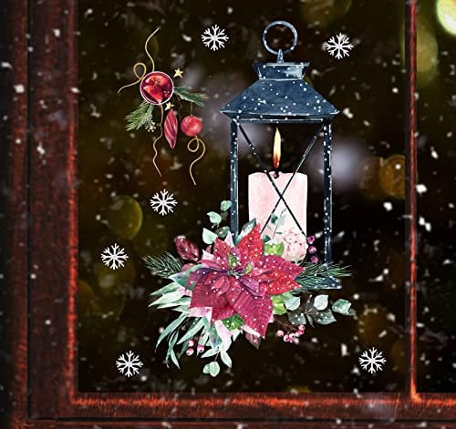 wolga-kreativ Fenster Fensterbilder Glasdekorfolie Motiv Fensterfolie FenstertattooWinter Weihnachten Advent Laterne Glaskugel Aufkleber Fenster wiederverwendbar Kinderzimmer Deko
