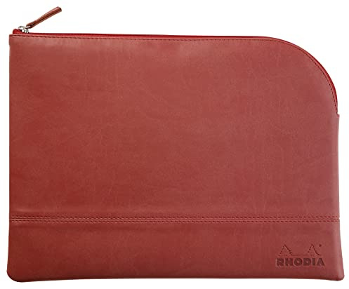 RHODIA 116728C - Faux Leather Zipped Pouch - Orangerot - Size L (21 x 28 cm) - Genuine Stitching - Orange Fabric Inside - Storage for Documents, Small Supplies