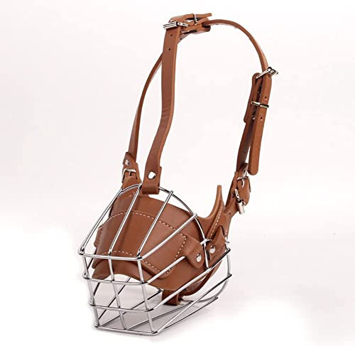 Leder Stahl Hundemaulkorb,Hund Mundkorb,Leder einstellbar,für den Bissschutz von mittleren und großen Hunden.Anti-Beißen,Bellen und Kauen.Zwei Farben und vier Größen (L,Brown)