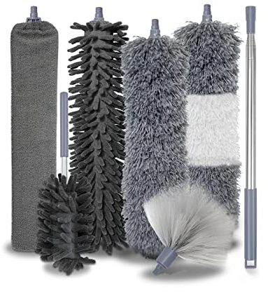 Gigmeta Staubwedel Teleskop Waschbar, Staubwischer im 7-teiligen Set, Biegbarer Eckbesen, Staubwedel mit Edelstahlgriff, lang ausziehbar bis 250 cm, Reinigung für Sofas, Betten, Autos, Ecken und Möbel