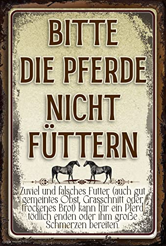 Wetterfestes 30 x 20 cm Alu-Dibond Warnhinweis Pferdstall, Reiterhof, Reiten, Koppel, Pferdebox Deko Metallschild „BITTE NICHT FÜTTERN“