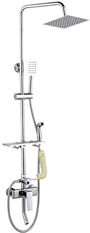 Brausegarnitur Chrom Duschsystem Brausegarnitur mit Messing Duscharmatur Edelstahl Strand 9,5 Zoll Quadratischer Regenduschkopf Handbrause 1,5 M Brauseschlauch Thermostat Badewanne Duscharmatur L