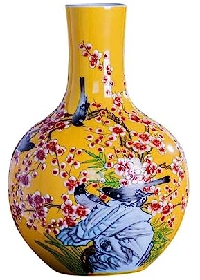 Vasen Vase aus Keramik, klassisch, lebensechte Blumen und Vögel, for trockene Blumen, Dekoration, Kunst, Zuhause, Haushalt, Büro, Desktop Deko
