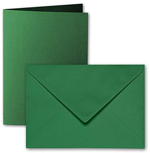 ARTOZ 15x DIN B6 Faltkarten-Set mit Umschlägen - Tannengrün (Grün) - 120 x 169 mm - gerippte Bastelkarten blanko mit Brief-Umschlägen - 220 g/m²