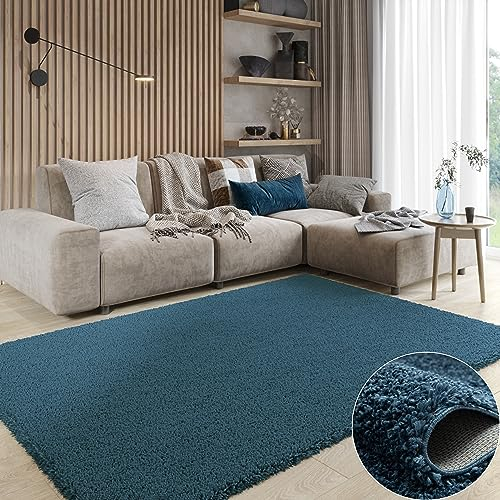 MY-RUG Teppich Shaggy Star Hochflor rechteckig dunkelblau 230 x 160 cm - Wohnzimmerteppich, Kuschelteppich, Einfarbig