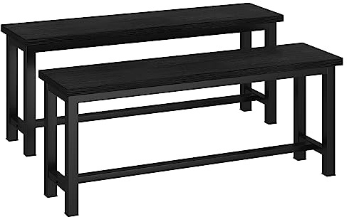 Recaceik Pair of 2 Black Dining Benches, 39 Inch Modern Metal Bench