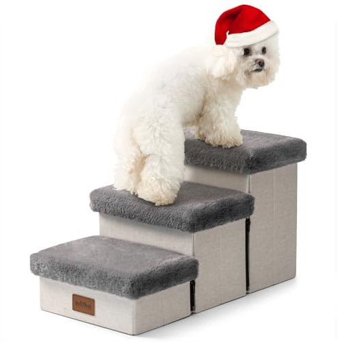 COZY KISS Scale per Cani di Piccola con Scatole Portaoggetti, Scale per Animali Pieghevoli per Letto, Divano e Sedia, Durevole, Fino a 80 kg (Grigio, Medio, 3)
