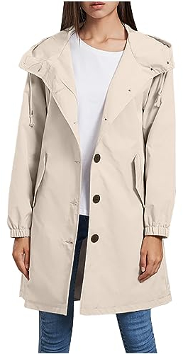 AMhomely Womens Coats Rain Jacket Outdoor Waterproof Hooded Windproof Coat Ladies Casual Loose Cardigans Pea Coat Trench Coats Lightweight Snow & Rainwear Plus Size