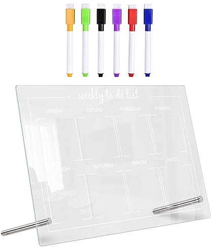 Yardwe 1 Set Acrylic Weekly Dry Erase Board Clear Memo Tablet Desktop Display Writing Whiteboard to Do List Planner with Stand for Office Home