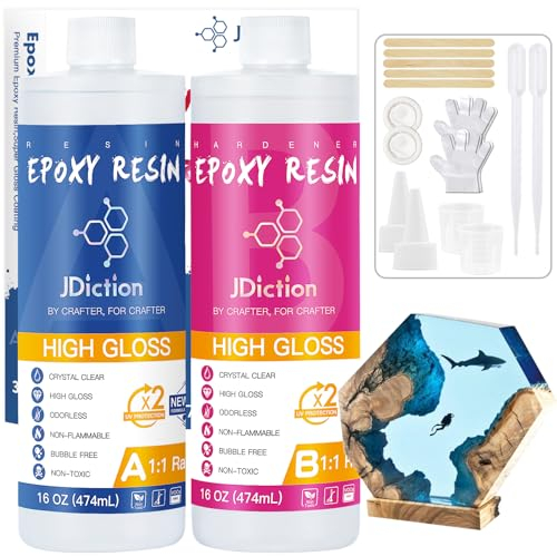 JDiction Epoxidharz Set - 1,13kg / 32oz epoxidharz glasklar gießharz - Neue Formel 1: 1 Verhältnis Profi Qualität glasklar & geruchsarm - Gießharz für Holz, Schmuckherstellung, Malerei, Flusstische