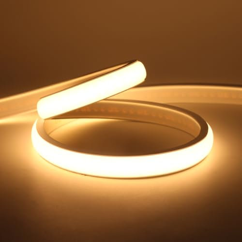 HEGEHE Dimmable COB Neon Strip with Dimmer Switch, IP65 Waterproof Silica Gel LED Rope Light Flexible for Home Kitchen Outdoor Decor(12m, Warm White)