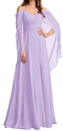 Off-Shoulder Bridesmaid Dress Formal Wedding Guest Dresses Women 2023 Prom Cocktail Chiffon Floor-Length Lilac UK8
