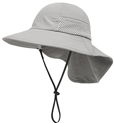 SEYUFN Baby Sonnenhut Mädchen Jungen Halskappe Kinderschutz Eimer Hüte Atmungsaktiver Baby Mädchen Strandhut Kleinkind Sommerhut (L(6-12 Jahre), C-Grau)