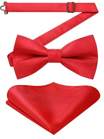 Enlision Fliege Rot Herren Fliege mit Einstecktuch Set Vorgebunden Einfarbig Fliege Hochzeit Festival Party Smoking