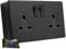 SH|P® COMPACT Screwless Ultra-Matt Black Metal 2 Gang 13A 4mm Plate Switched Socket and 26mm Surface Mount Pattress Box (2 Gang Socket)
