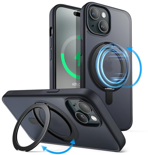 JETech 360 Grad Drehbare Ring Hülle für iPhone 15 6,1 Zoll Kompatibel mit MagSafe, Dünn Stoßfeste Handyhülle mit Ständer & Ring Halter (Schwarz)
