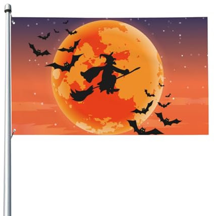 150 x 90 cm Silhouette Halloween Nacht Hexe fliegende Flagge für Haus Rasen hängende Dekoration Hofbanner Urlaub Willkommen Flaggen mit 2 Metallösen, für drinnen und draußen