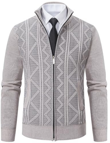 PADOLA Gilet Homme Zippé Veste en Maille Cardigan Homme Veste Homme mi Saison Col Droit Pull Hiver Blouson Homme avec Polaire Chaud Sweat Coupe Vent avec Poche (Beige, XL)