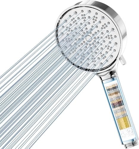 Cobbe Soffione Doccia con Filtro Anticalcare, Doccino per Doccia, Soffione Doccia Alta Pressione con 6 Tipi di Getto, Grande Potente Soffione con Filtrazione a 20 Strati (Cromo)
