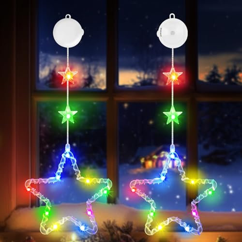 OUILA RGB LED Sterne Weihnachtsbeleuchtung Bunt, LED Weihnachtslichterketten Lichter Funkel Weihnachten Lichterkette Weihnachtsdeko Fenster Beleuchtet mit Saugnäpfe & Timer Weihnachtsstern(RGB)