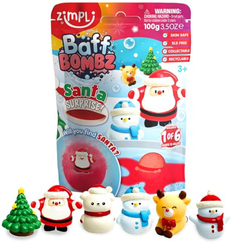 Zimpli Kids Large Santa Surprise Bath Bomb, The Bath Bomb Contains 1 of 6 Surprise Christmas Toys to Collect, Gift for Kids, Xmas Present for Children, Pocket Money Stocking Filler Toys