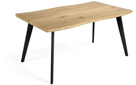 MOMMA HOME Ausziehbarer Esstisch, Küchentisch, Esszimmertisch, Wohnzimmer, Modell Canada, Eichenholz-Finish und mattschwarze Metallbeine, Maße 150/210 cm Länge x 90 cm Breite x 75 cm Höhe