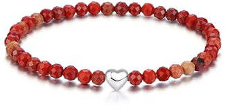 CASSIECA Pulseras Mujer Ágata Roja Pulseras Cuentas Plate de Ley 925 Corazón Pulsera Ajustable Navidad Cumpleaños Regalos Joyería con Caja